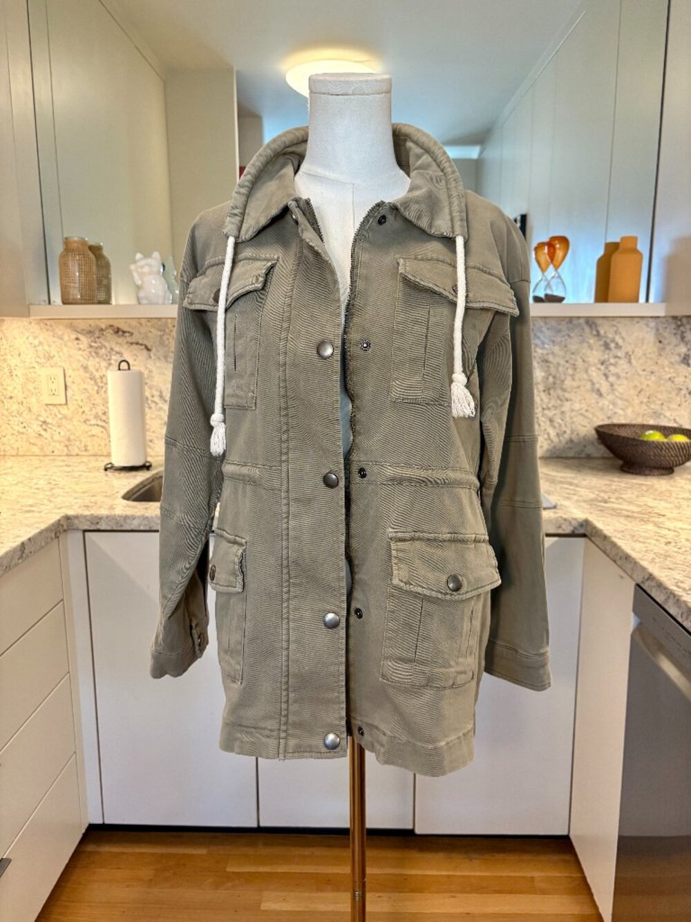 VICI Olive Green Cotton Canvas Drawstring Cargo Utility Jacket XS